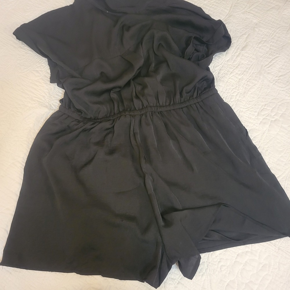 Promesa Black Short Sleeve Button Front Utility‎ Romper XL Drawstring Waist Boho - Picture 12 of 12